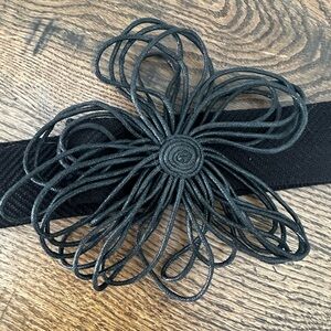 C’est Joli Whimsical Black Statement Belt | Sculptural Cord Flower | Boho Chic